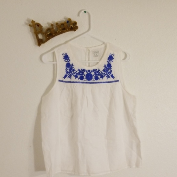 J. Crew Tops - J. Crew White & Blue Embroidered Tank Sz 10